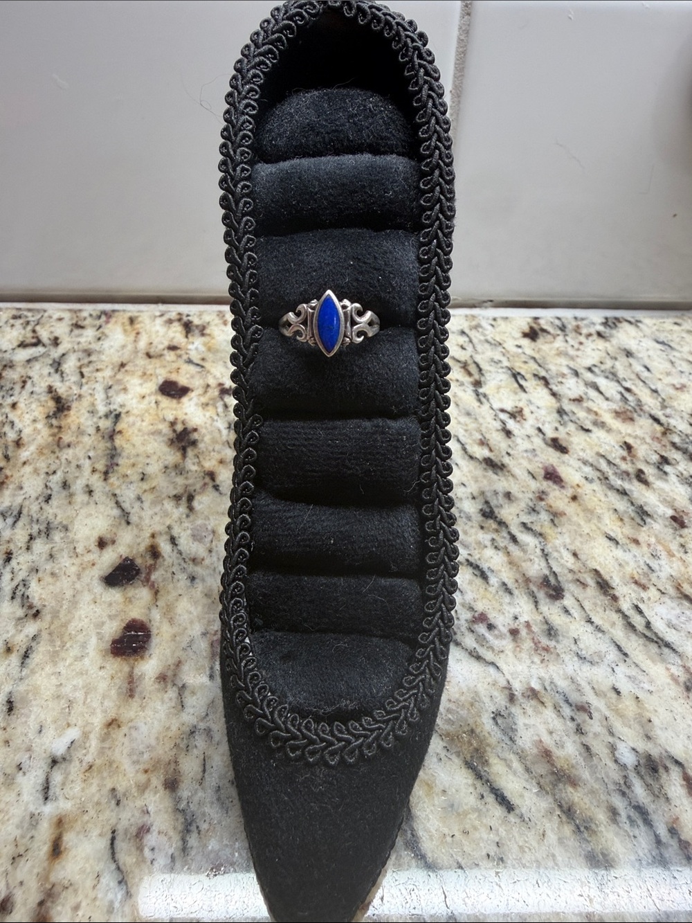 Silver Sterling Filigree Ring with Marquise Blue Stone